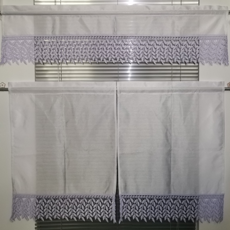 Digital Printed Polyester Kitchen Curtain Set Featuring Sheer Fabric with Marine - Themed Patterns Striped Trim