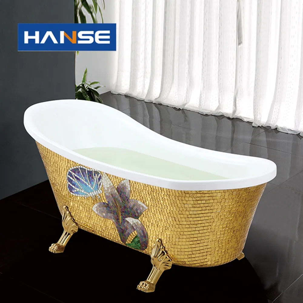 America Popular with Mosaic Design Freestanding Acrylic Clawfoot Bathtub