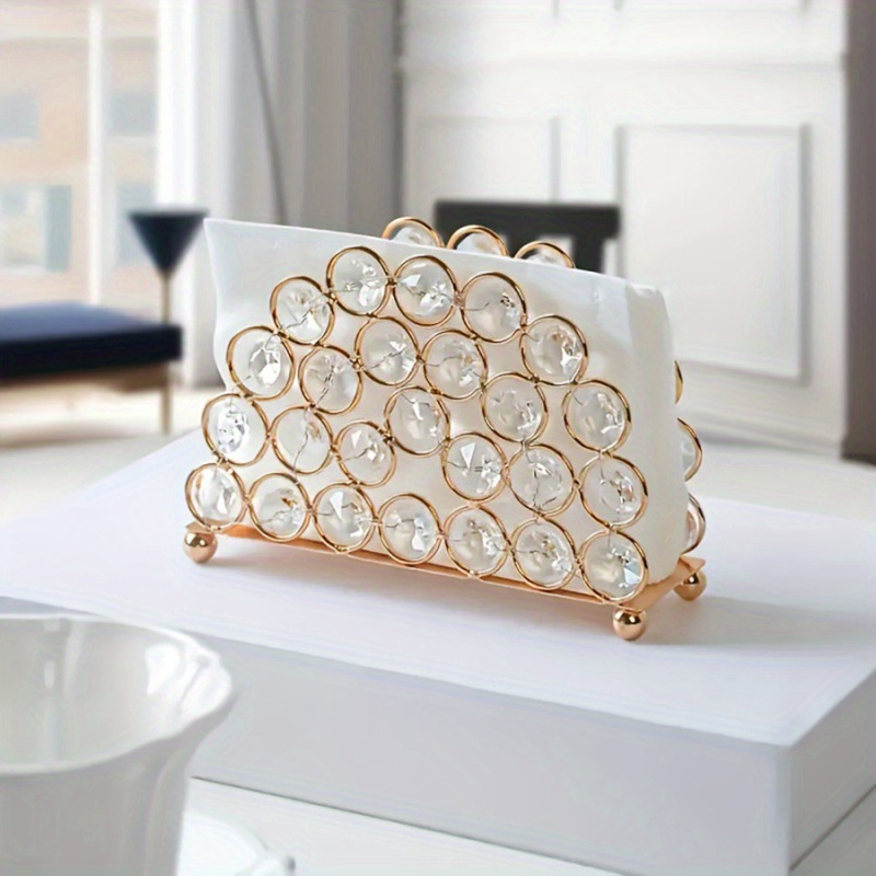 Creative Iron Tissue Holder Metal Crystal Oval-Shaped Vertical Napkin Holder