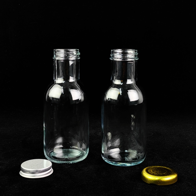 250ml Transparent Glass Bottle Beverage Packaging Milk Bottle with Aluminium Caps