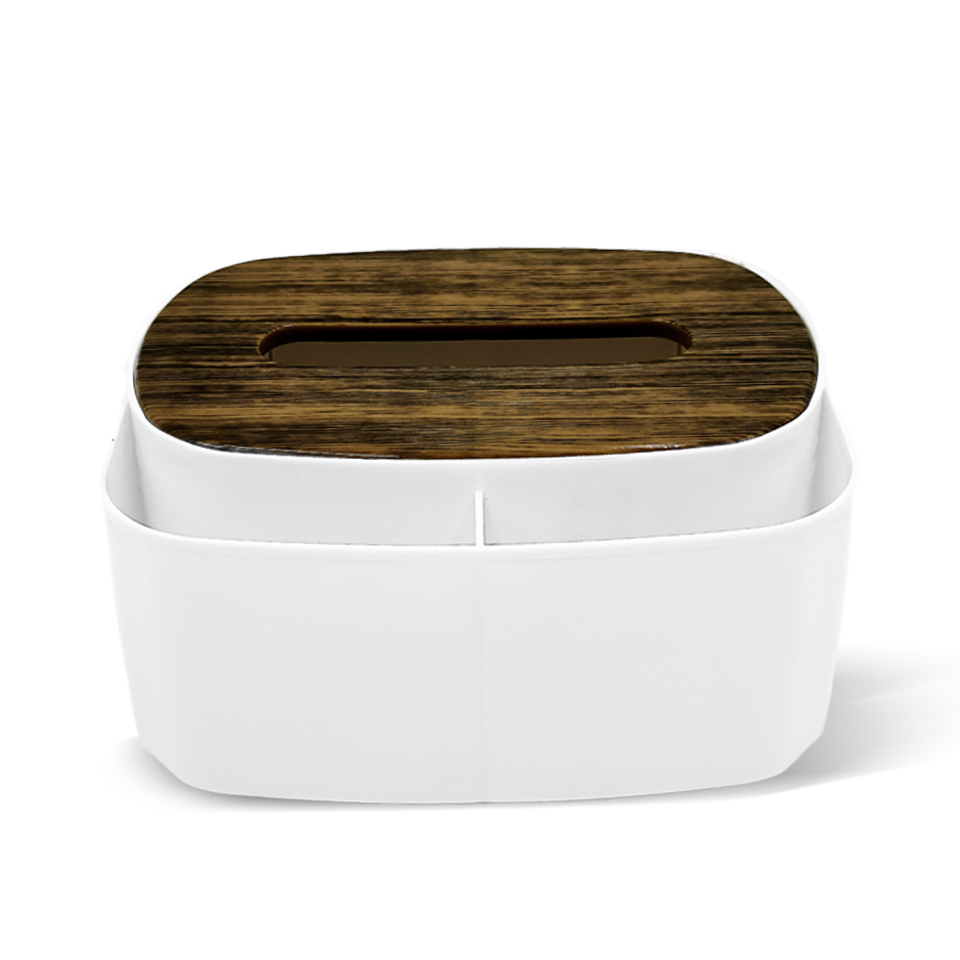 Wood Lid Tissue Box Holder with Storing Room for Little Gadget