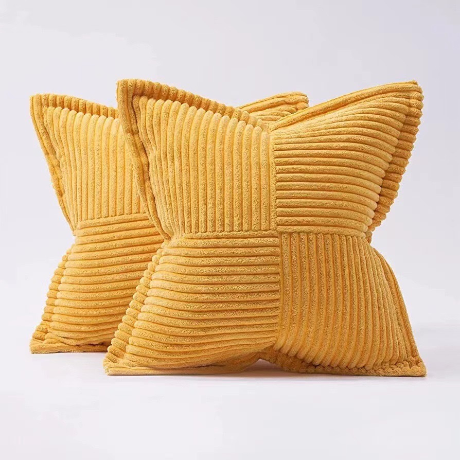 Nordic Simplicity Decorative Solid Color Pillow Case Decorative High Quality Corduroy Cushion Covers with Splicing Design