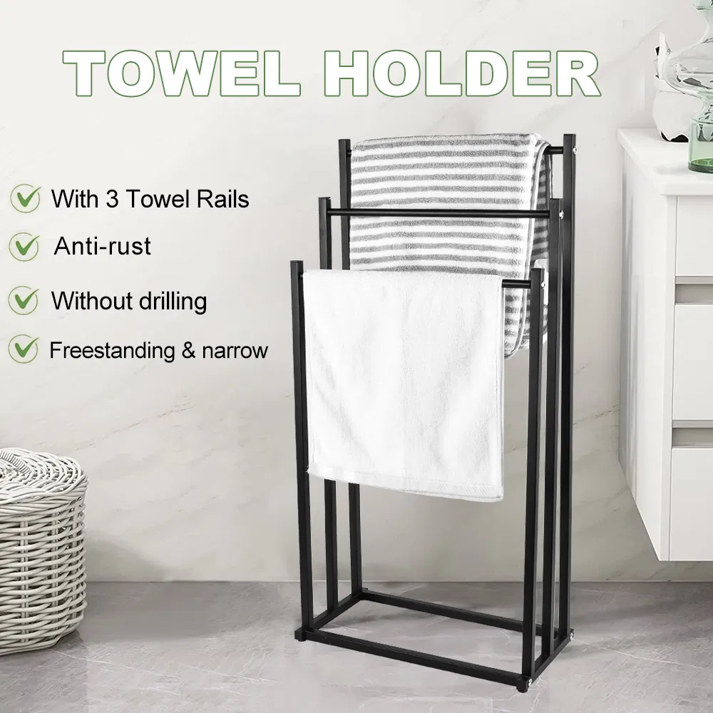Hot Sale 3 Tier Metal Free Standing Floor Towel Racks for Bathroom Freestanding Drying Bath Towel Rack Stand