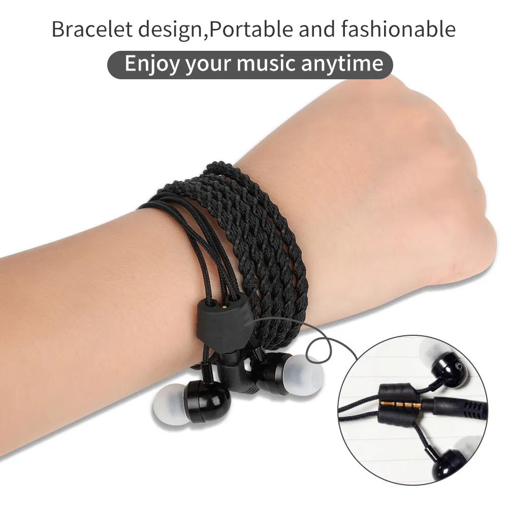 Factory Wholesale New Design cloth Rope Headphones Wristband Bracelet Cord Earphone