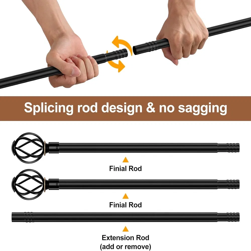 Curtain Rod Set with Decorative Twisted Cage Finials Curtain Pole with Bracket