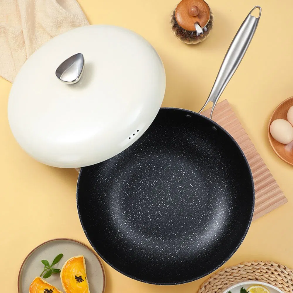 Non-Stick Wok Frying Pan with Lid Pebbles Flat-Bottomed Wbb27896