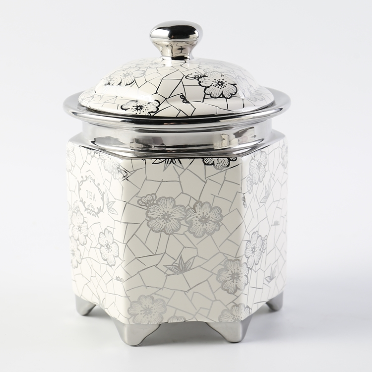 Flower Pattern Luxury Coffee Tea Small Ceramic Canister with Lids