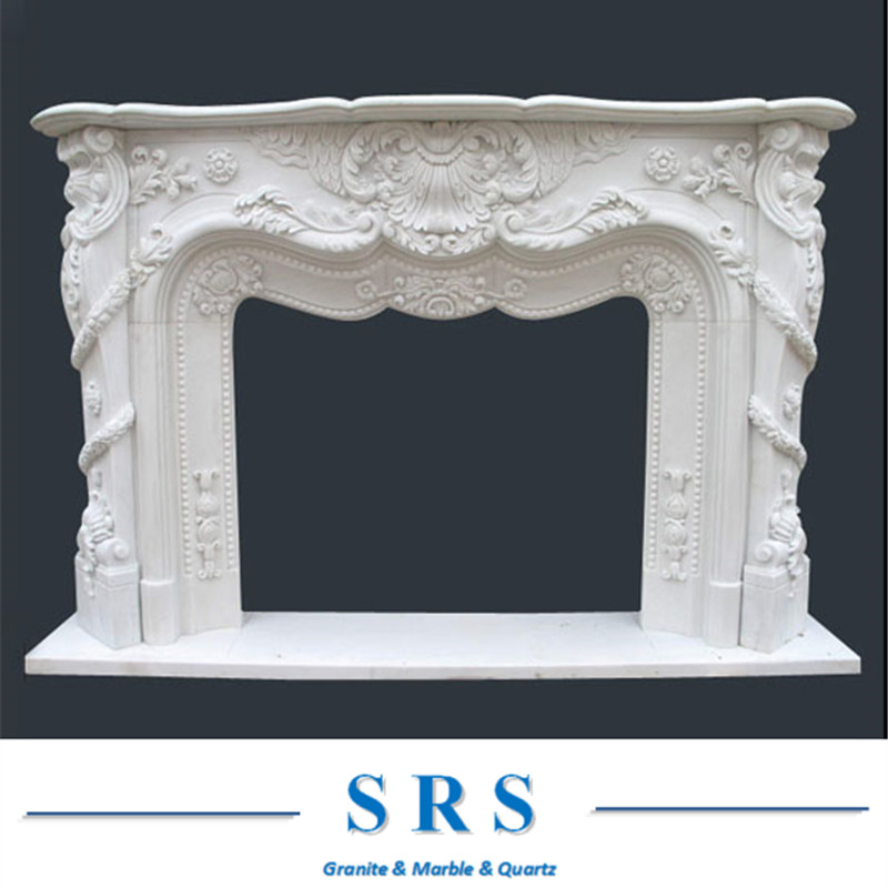Designed Carved Limestone White Marble Fireplace Mantel