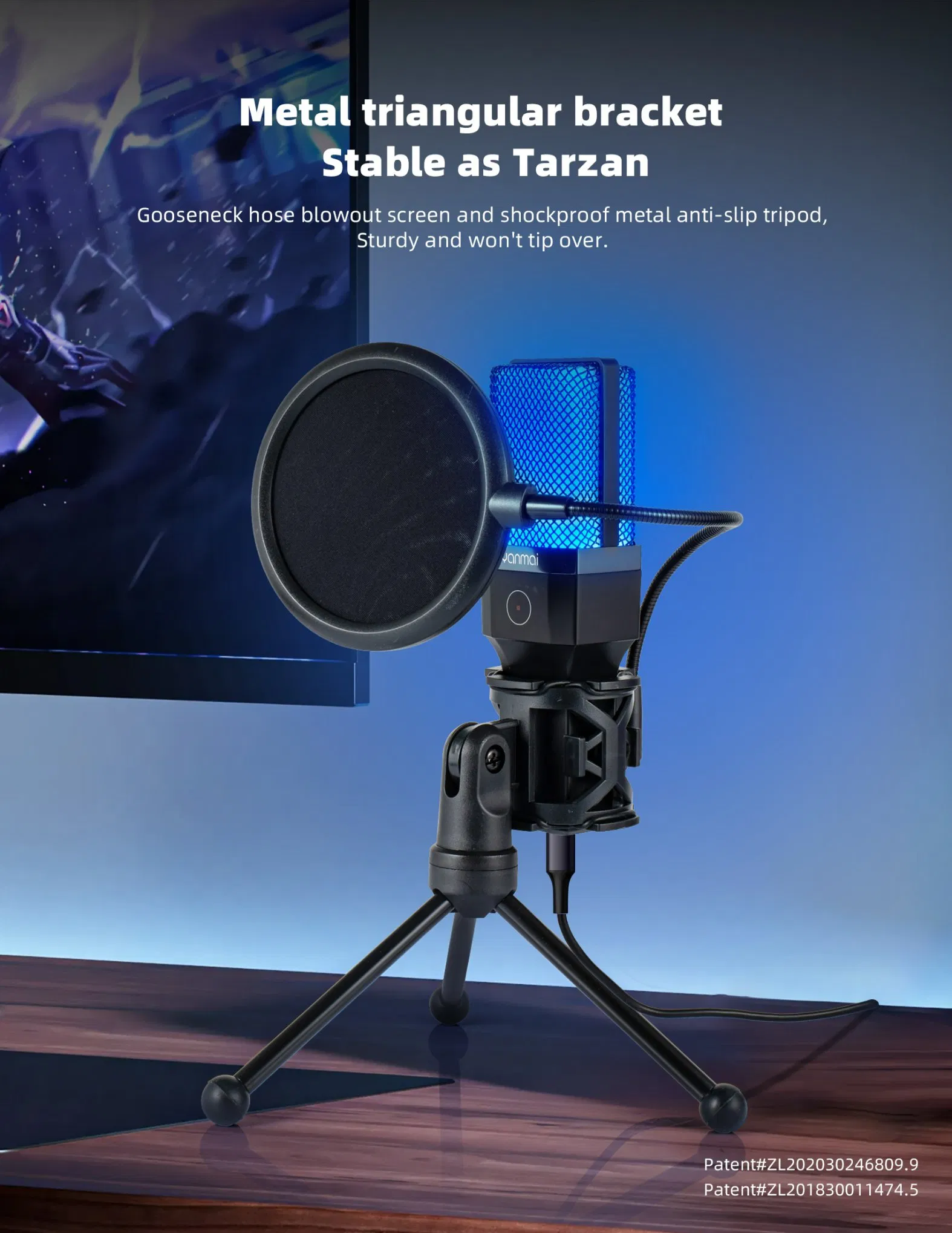 X1r Gaming Microphone with Dynamic RGB Lighting, USB Plug & Play