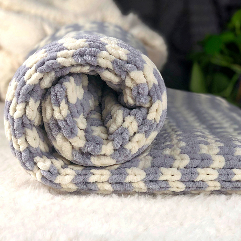 Ultra Soft Gray Woven Acrylic with Polyester Chenille Stripe Throw Blanket with Bag