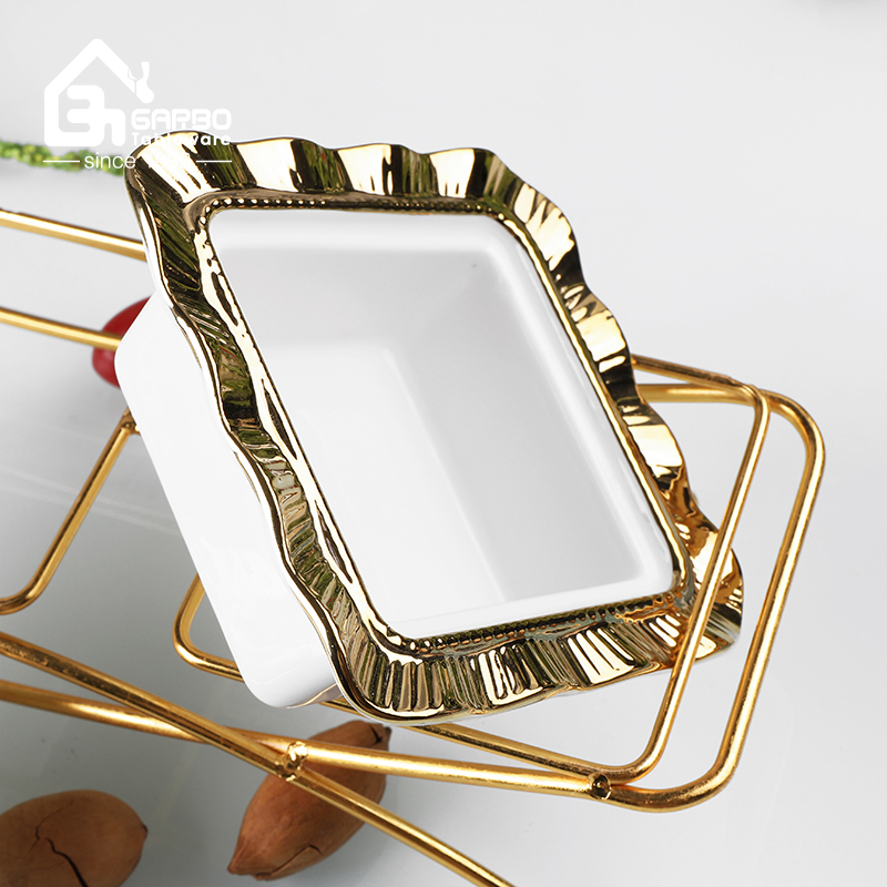 Electroplating Golden 700ml Porcelain Banking Set with Porcelain Lid