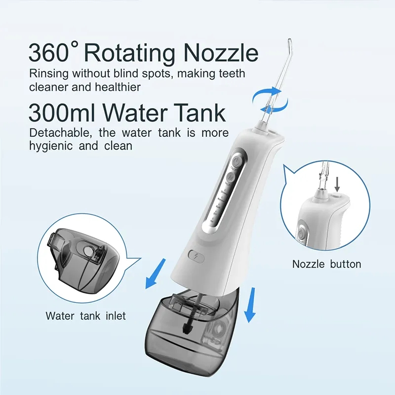 Jssan Portable Water Flosser 300ml Oral Irrigator 4 Mode DIY Pulse High Pressure Oral Cleaner Toothbrush