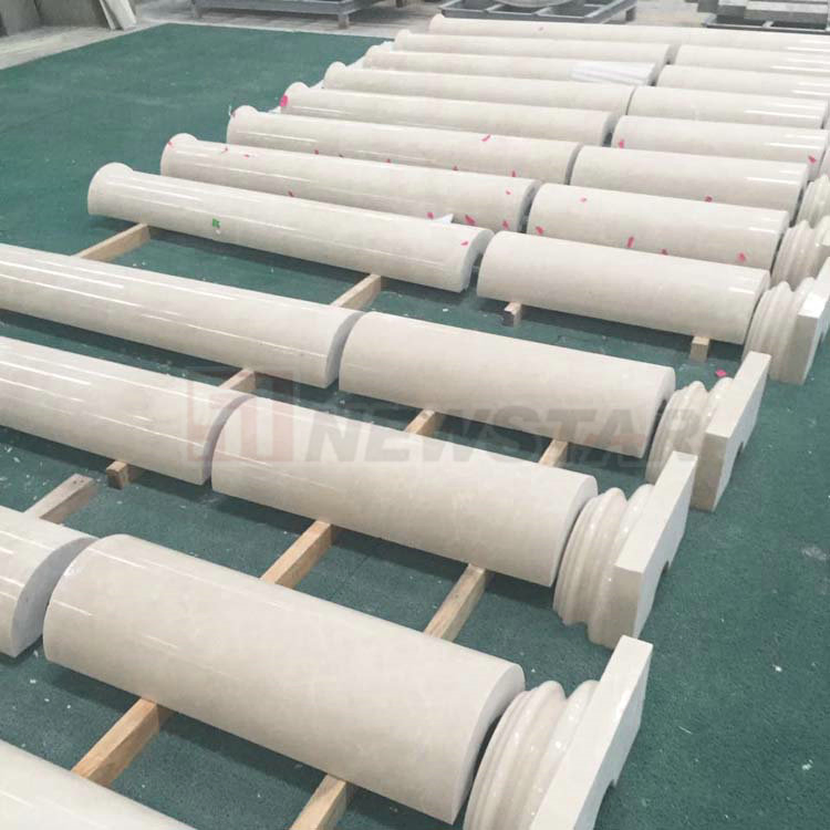 Square Fluted Beige Marble Pillar Round Hollow Columns Beige White Limestone Marble Columns