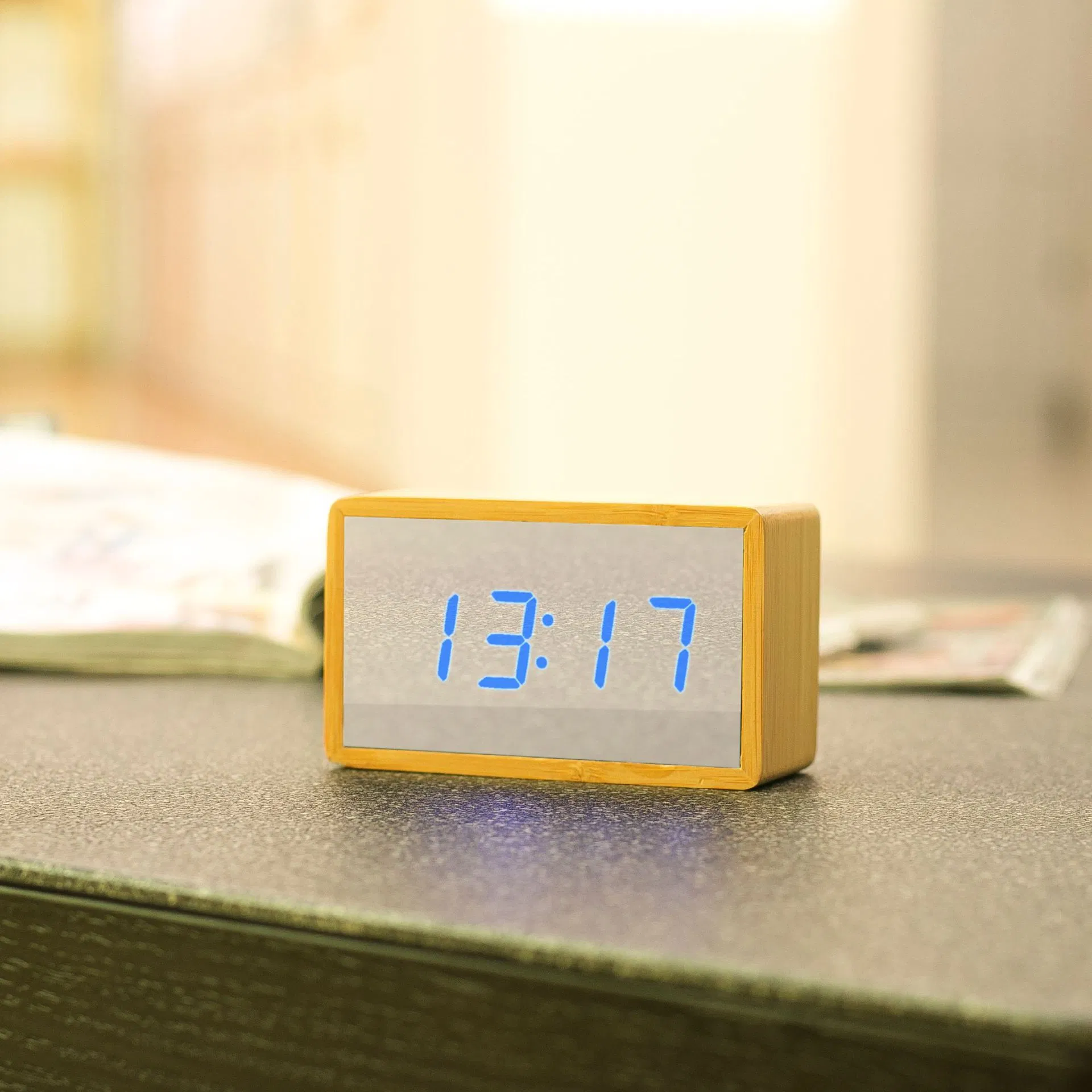 Logo Customized LED Display Wooden Digital Clock