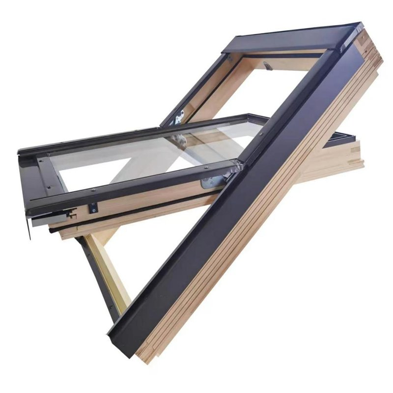Energy Saving MID-Opening Aluminum Cladding Solid Wood Skylight Roof Window for Ventilation