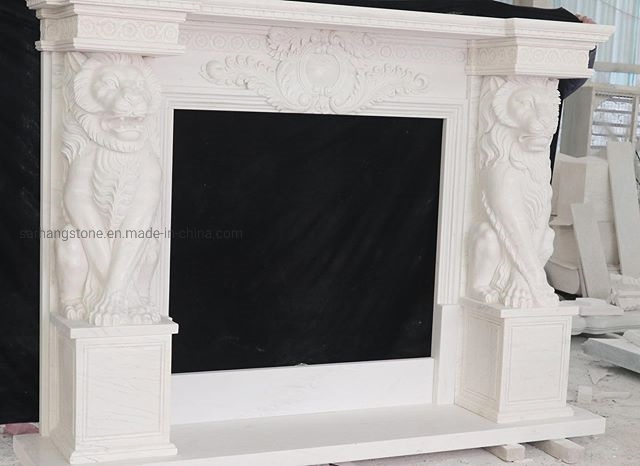 Hand Carving Stone White Marble Fireplace Mantel Surround