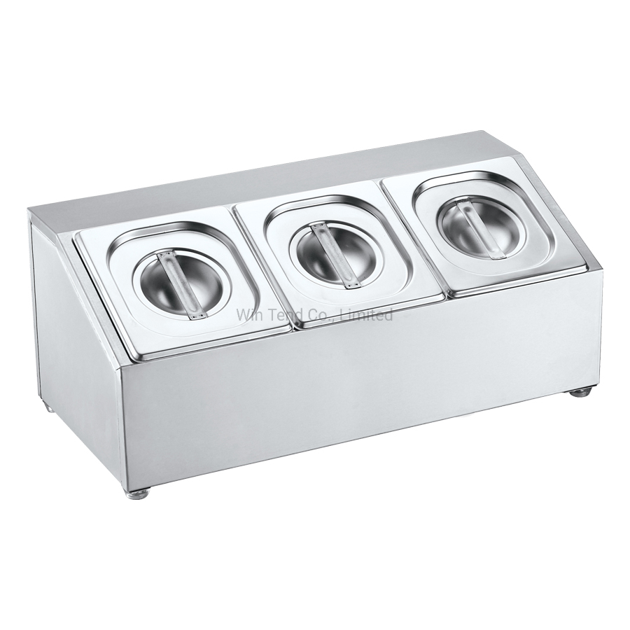 Stainless Steel Single Line Three Grids Deep Gn Gastronorm Pan with Lid Holder for Buffet