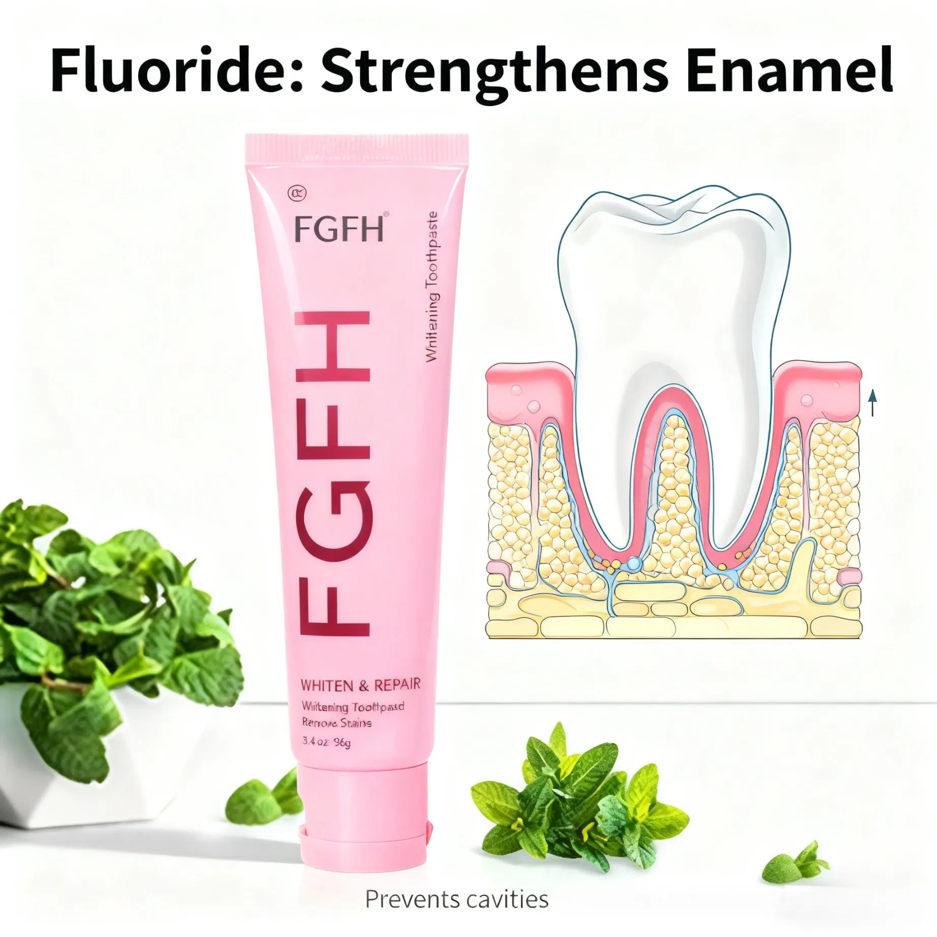 Customized OEM Logo Fluoride Free Whitening Anti Cavity Natural Herbal Mint Formula Toothpaste