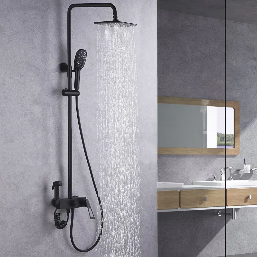 Modern Bathroom Matt Black Bathtub and Shower Column Thermostatic Faucet Mixer Shower Set