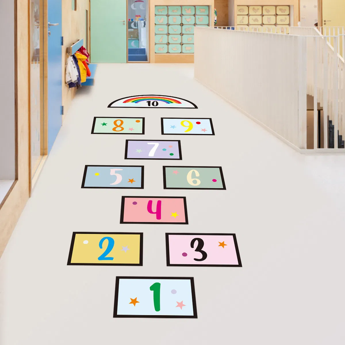Digital Jump Grid Jump House Children′ S Game Creative Cartoon Wall Decal Sticker