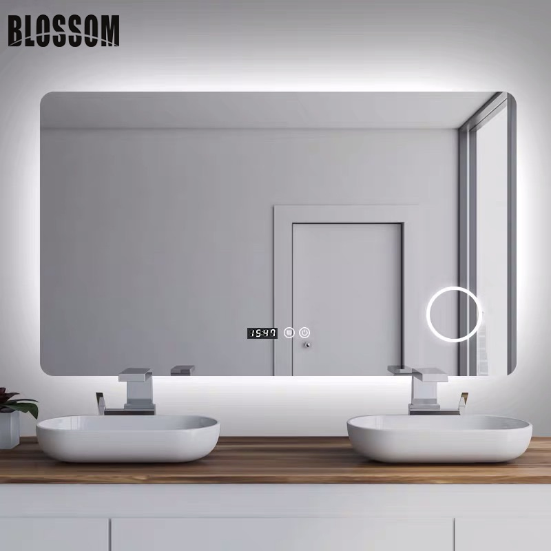 Bathroom LED Backlit Big Wall Mount Safety Mirror with Magnifier