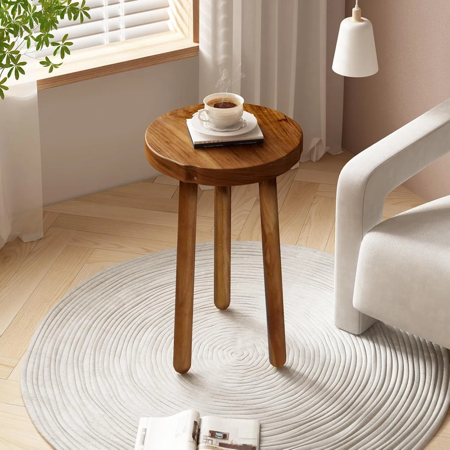 Natural Wood Stool Round Design with Rustic Charm for Everyday Use