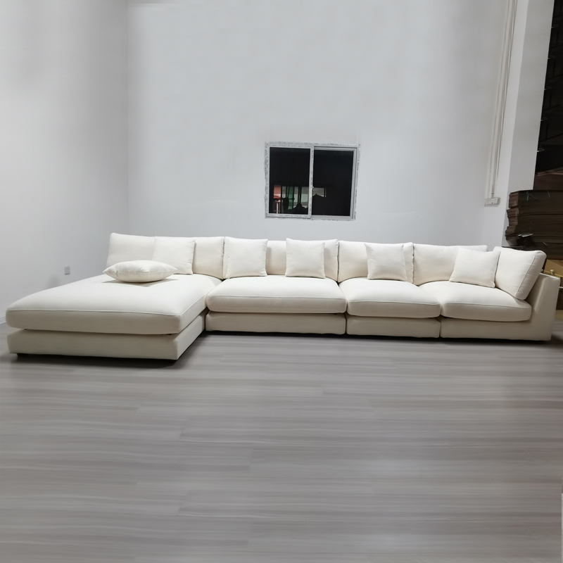 Диван модульный белый льняной U-образный для гостиной