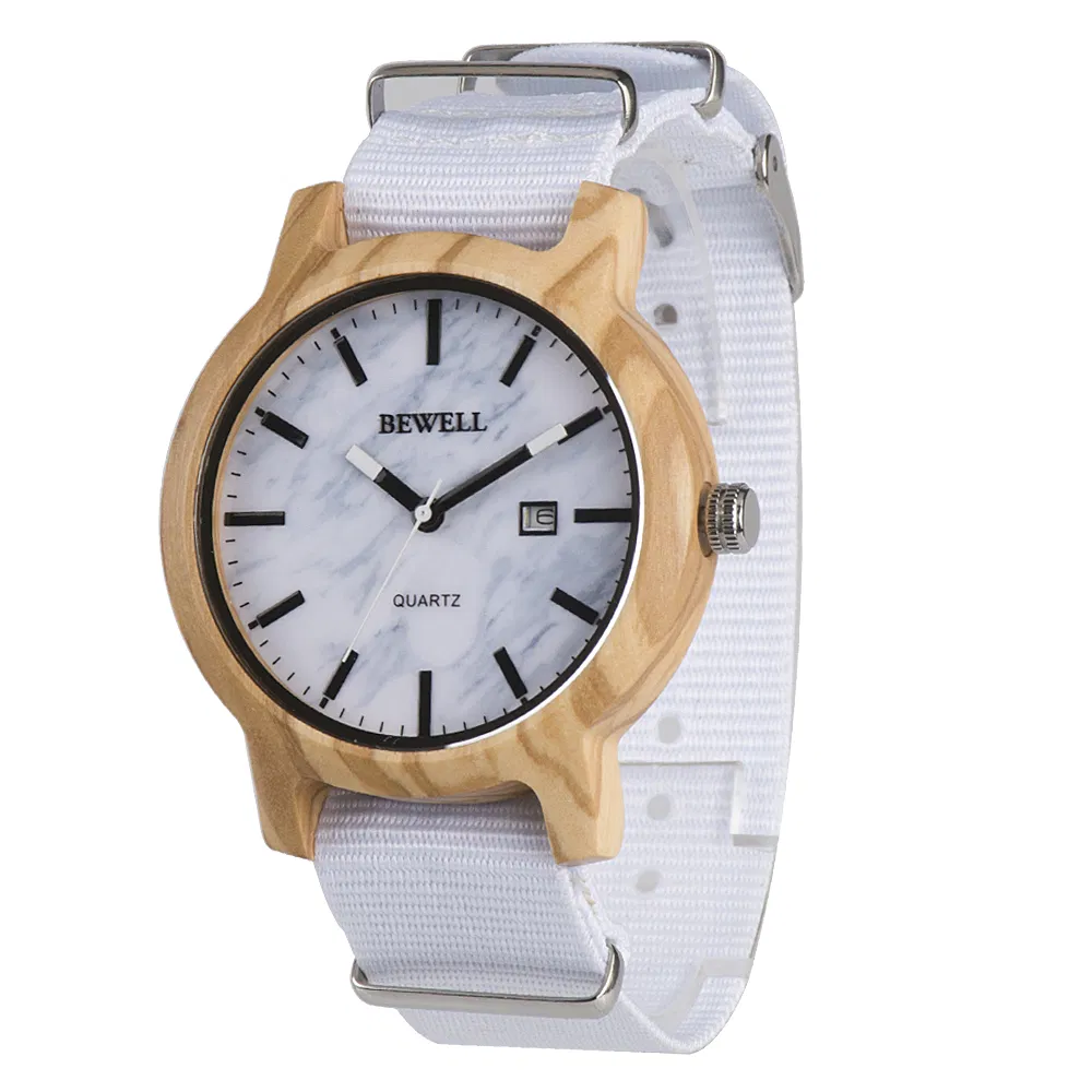 New Design Wooden Wach with Marble Dial Nylon Strap Japan Movement China Watch Factory Price Unique Wristwatches