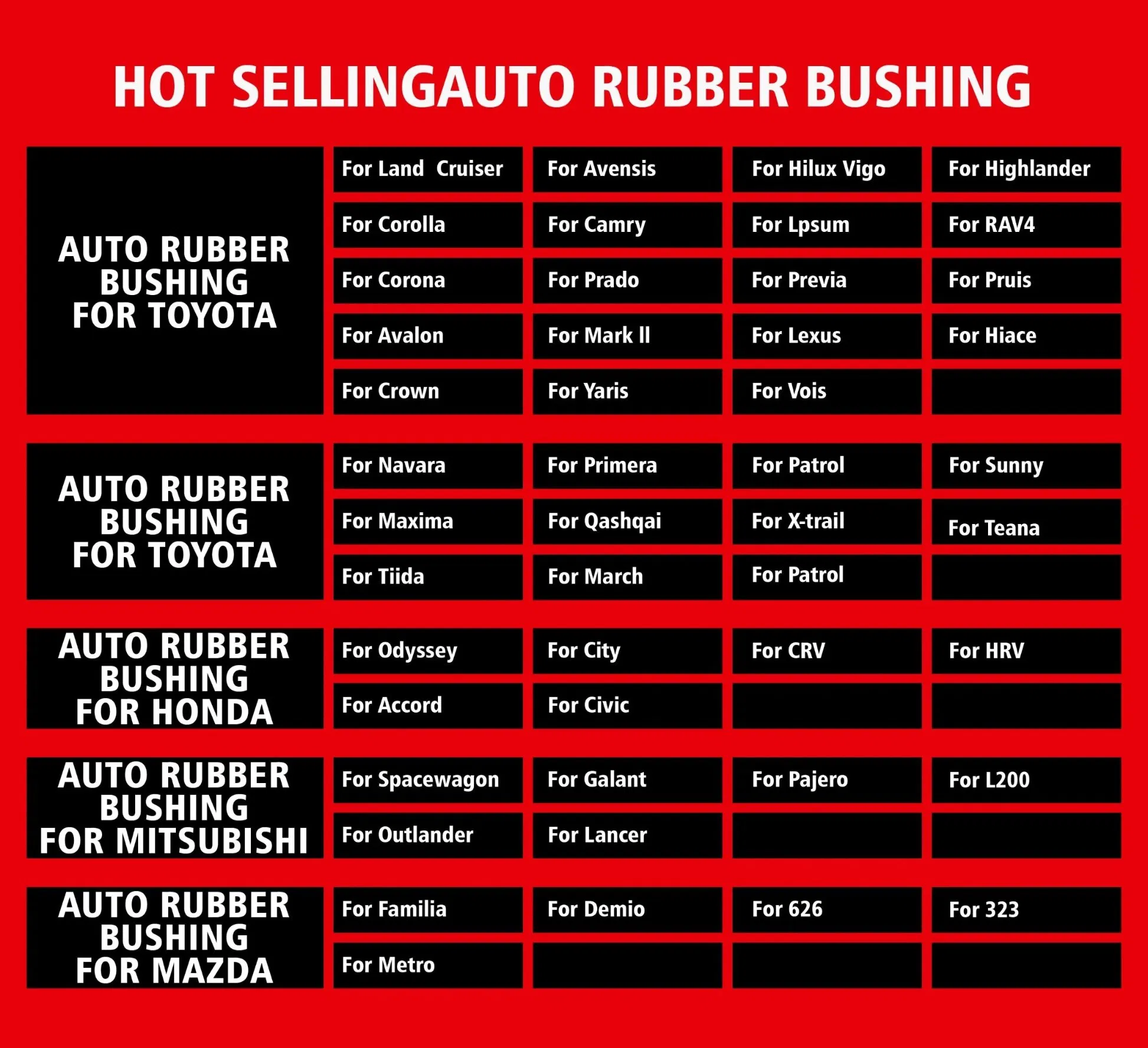 Запчасти для автомобилей Toyota Corolla, Hyundai, Suzuki Vitara, Nissan