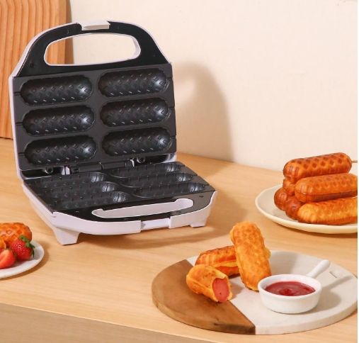 Corn Dog Waffle Maker, Hot Dog Waffle Machine with Non-Stick Coating Plate, Hot Dog Maker Toaster Make 6 Corn Dogs, Make Corn Dog in Minutes, Easy to Clean