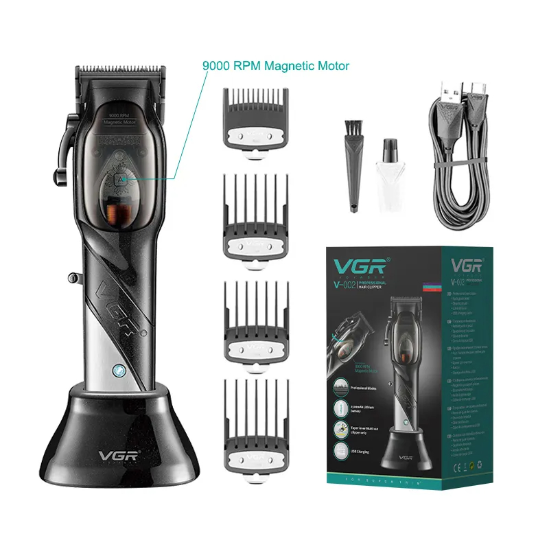 Vgr V-002 9000rpm Magnetic Motor Salon Hair Cut Machine Cordless Rechargeable Professional Hair Clipper for Men