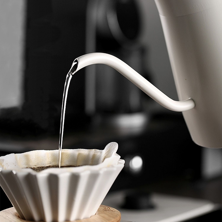 800ml Gooseneck Pour Over Stainless Coffee Kettle Fine Mouth Temperature Control Wooden Handle Gooseneck Kettle for Office