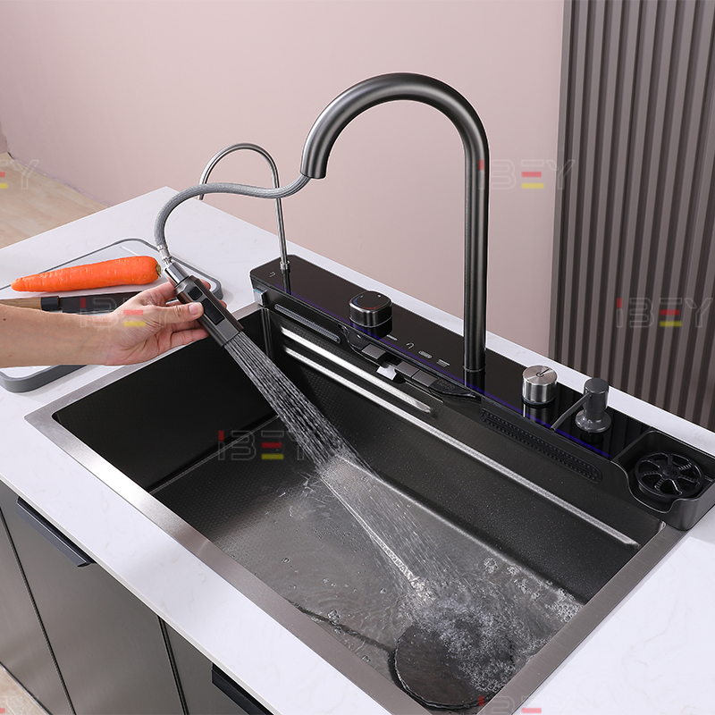 201 Stainless Steel Single Bowl Kitchen Sink - Budget-Friendly with Intelligent Dual-Water Outlet System