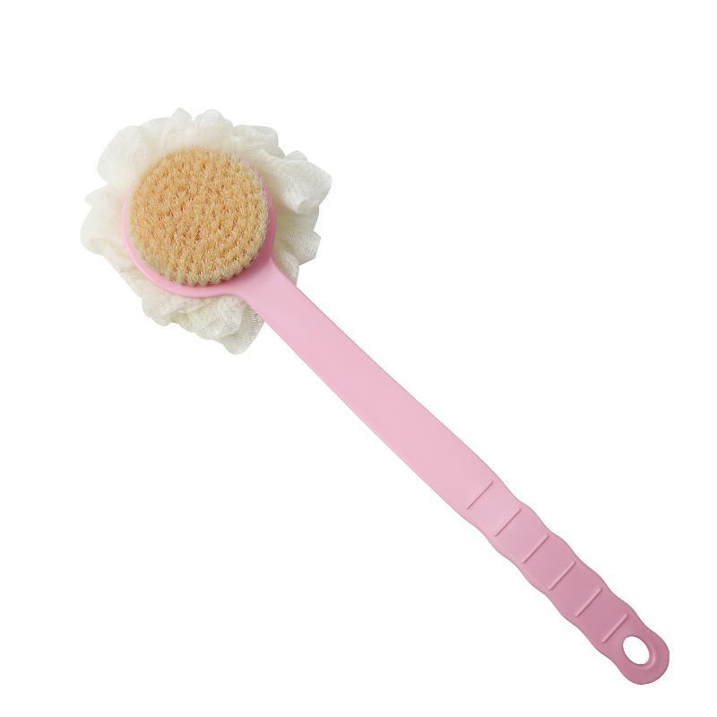 Long Handle Bath Brush with Mesh Sponge Ball Back Bath Brush
