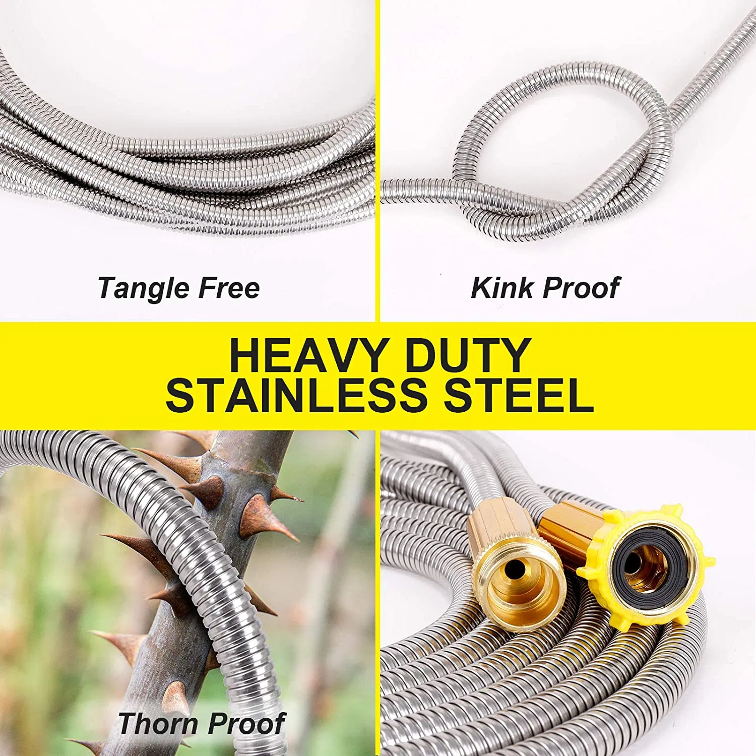 Metal Garden Hose 5FT - Short Hose Stainless Steel Heavy Duty Water Hose with Solid Adjustable Nozzle