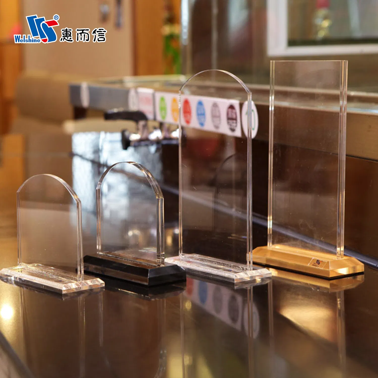 New Design Clear Table Tent Card Acrylic Gold Holder Stand