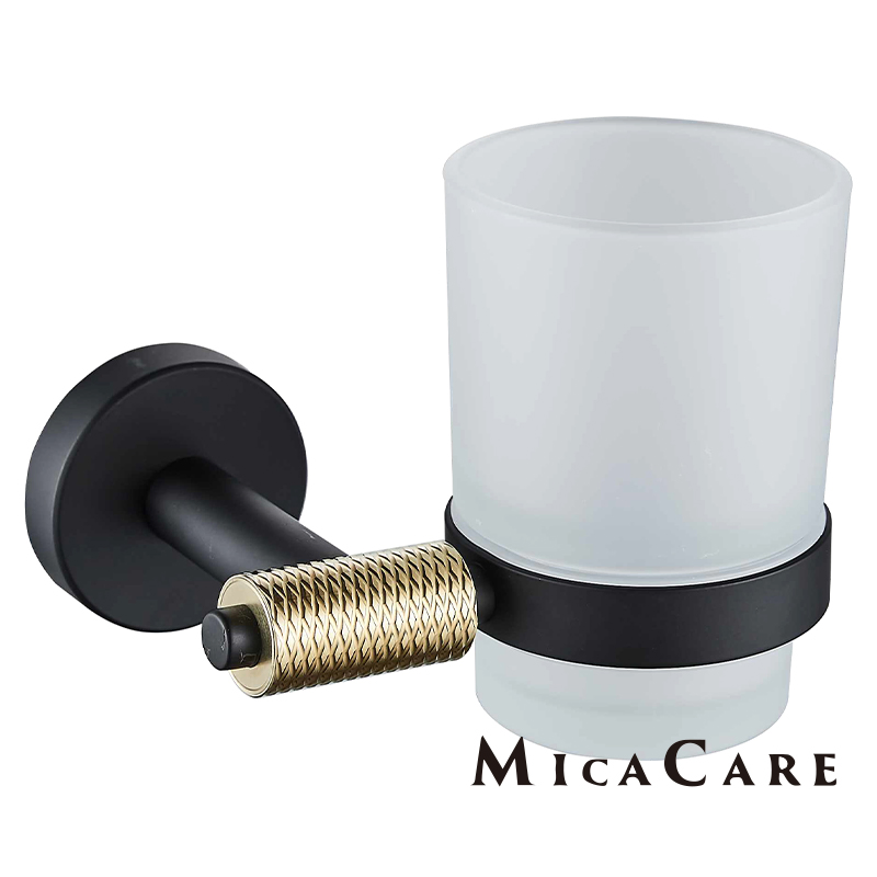 Luxury Frosted Glass Toliet Brush Holder with Decorative Black Bracke