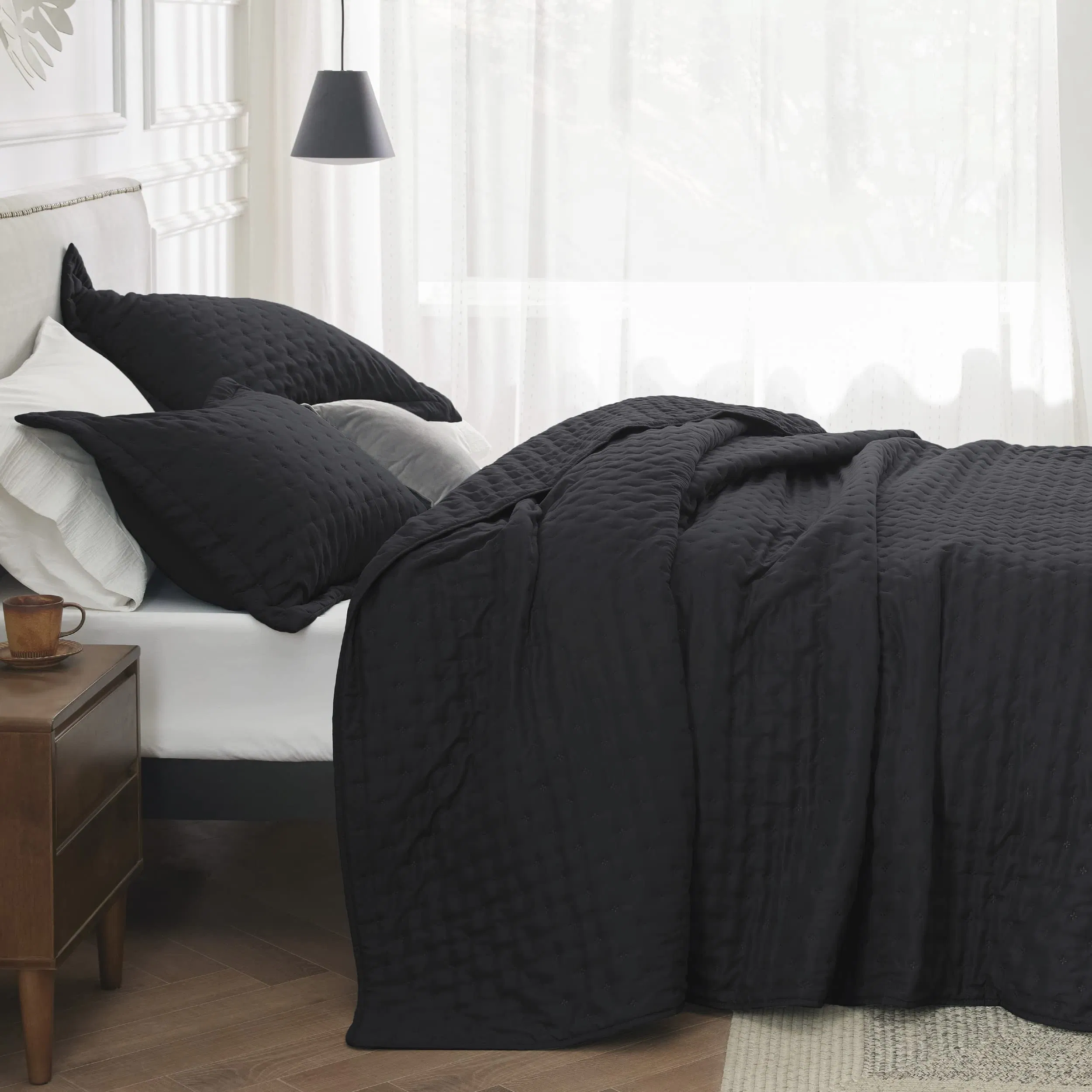 Twin Quilt Set Dorm Bedding Lightweight Summer Quilt Black Bedspread Bedding Quilt