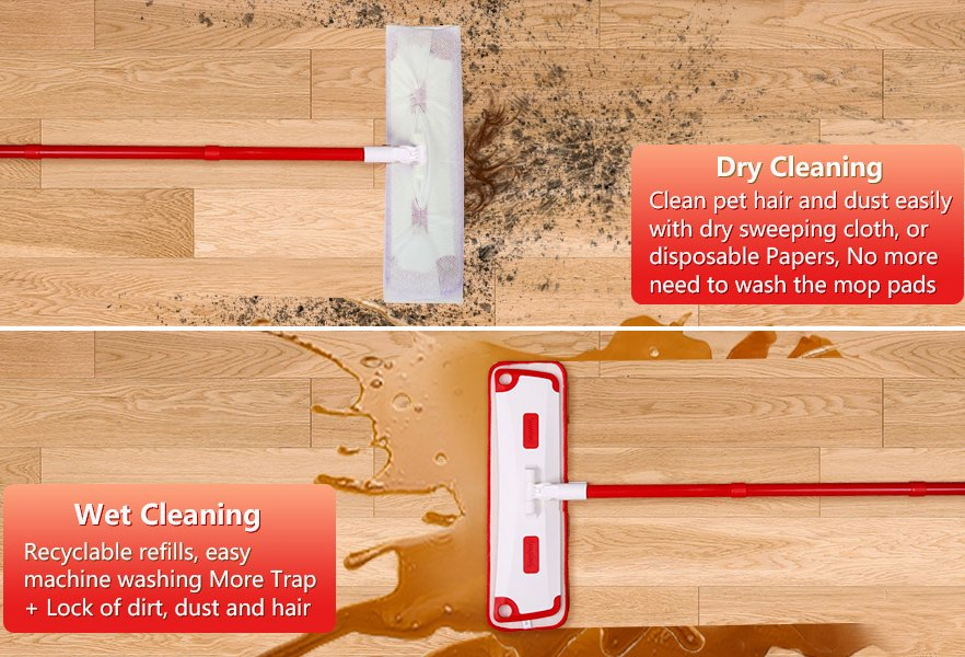 Многоразовая плоская швабра с микрофиброй для влажной и сухой уборки