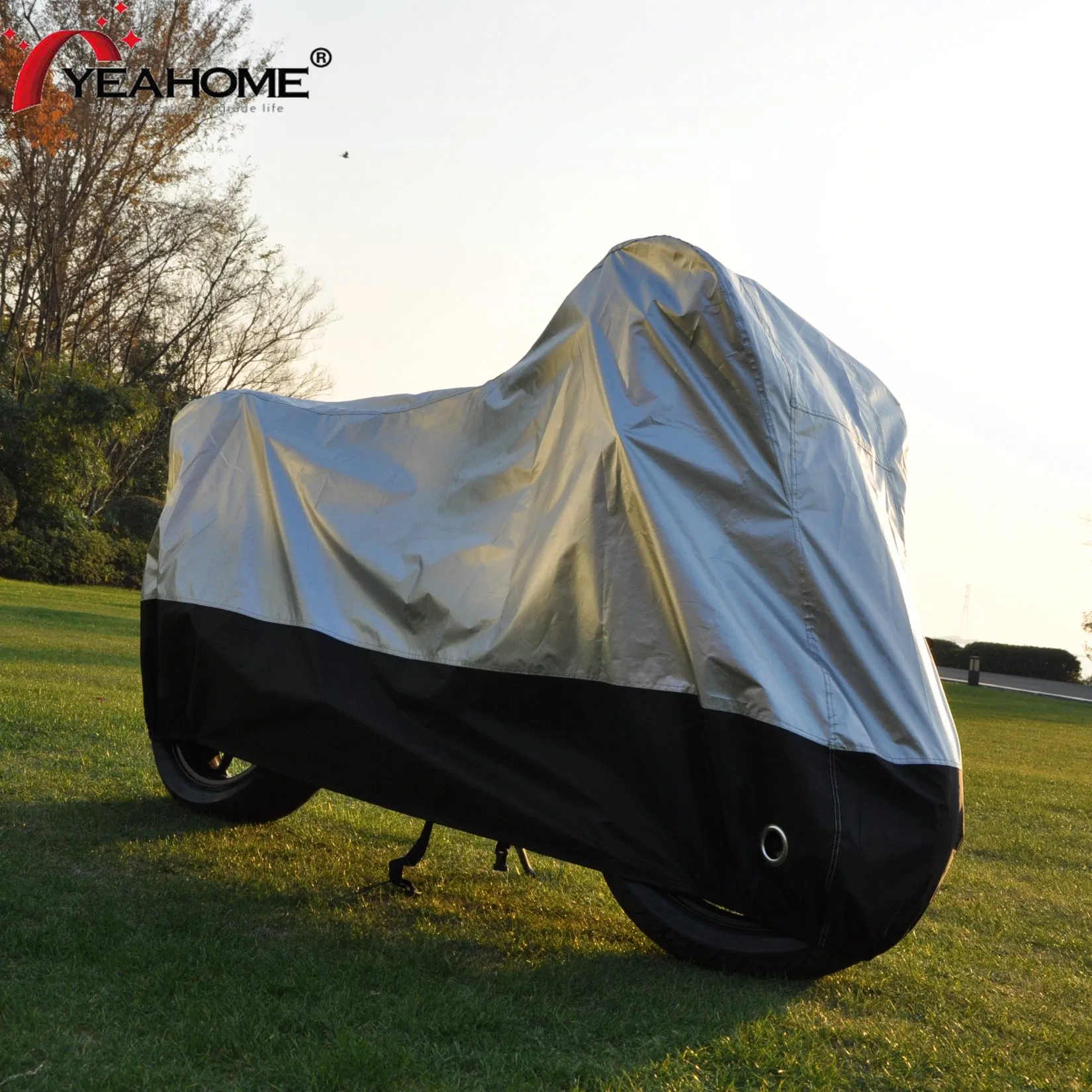 Silver Black Oxford 210D Waterproof Motorcycle Cover Anti-UV