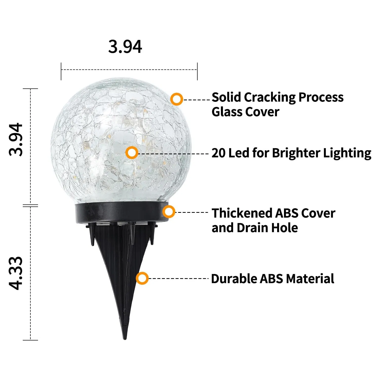 Outdoor Waterproof Garden-Cracked Glass Solar LED Walkway Globe Lights