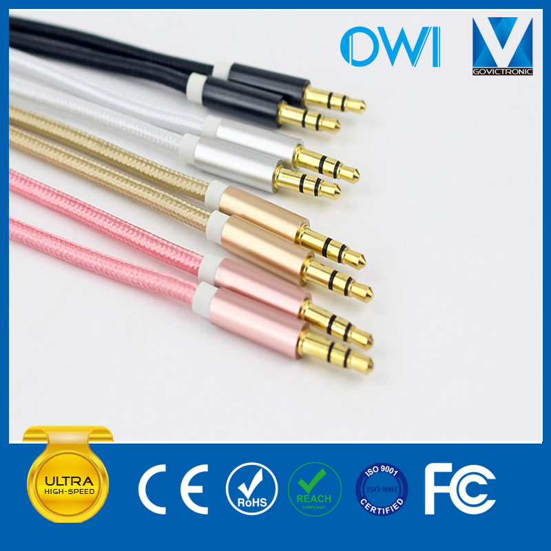 High Quality 3.5mm Aux Audio Cable for Car, Mobile Phone, iPod From Owi Factory