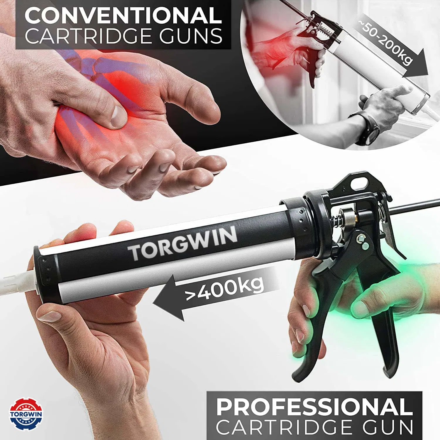 Professional Caulking Gun [25: 1 Thrust Ratio] Heavy Duty Caulk Gun for All Standard