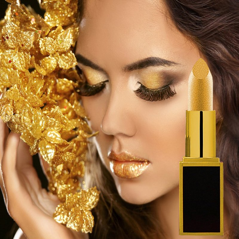 OEM Gold Pearl Lipstick Sparkle Used Alone Overlaid with Lip Makeup