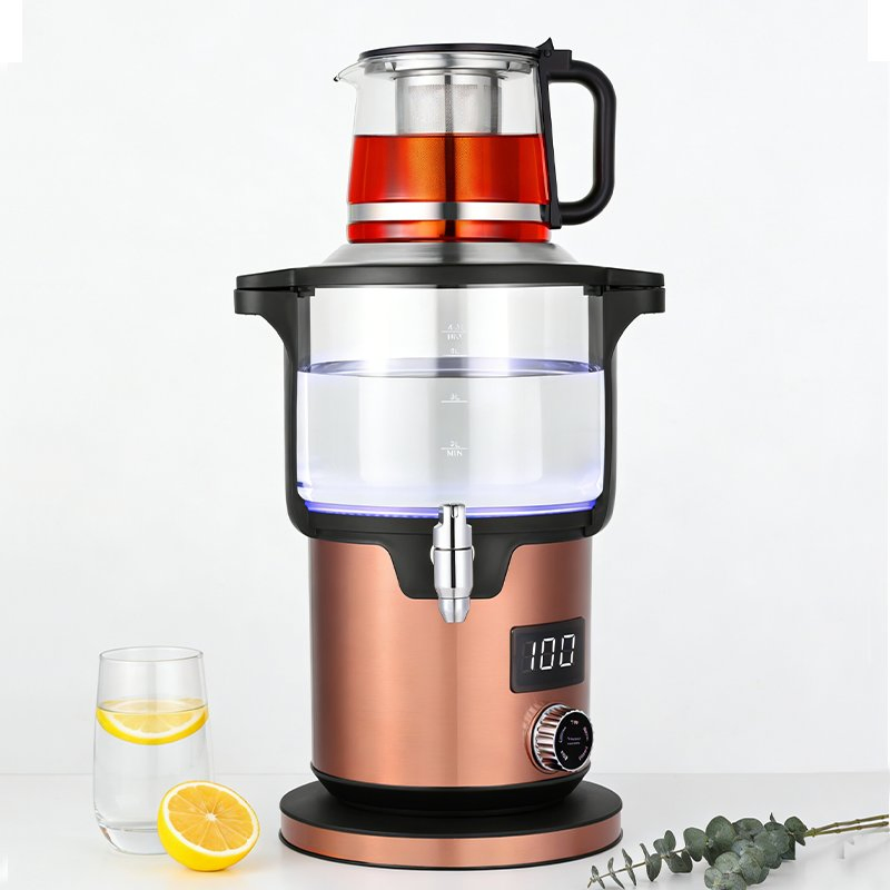 2000W Fast Boil Cordless Electric Samovar 5.6L Pyrex Body High Borosilicate Glass Electric Tea Kettle Samovar and Tea Maker