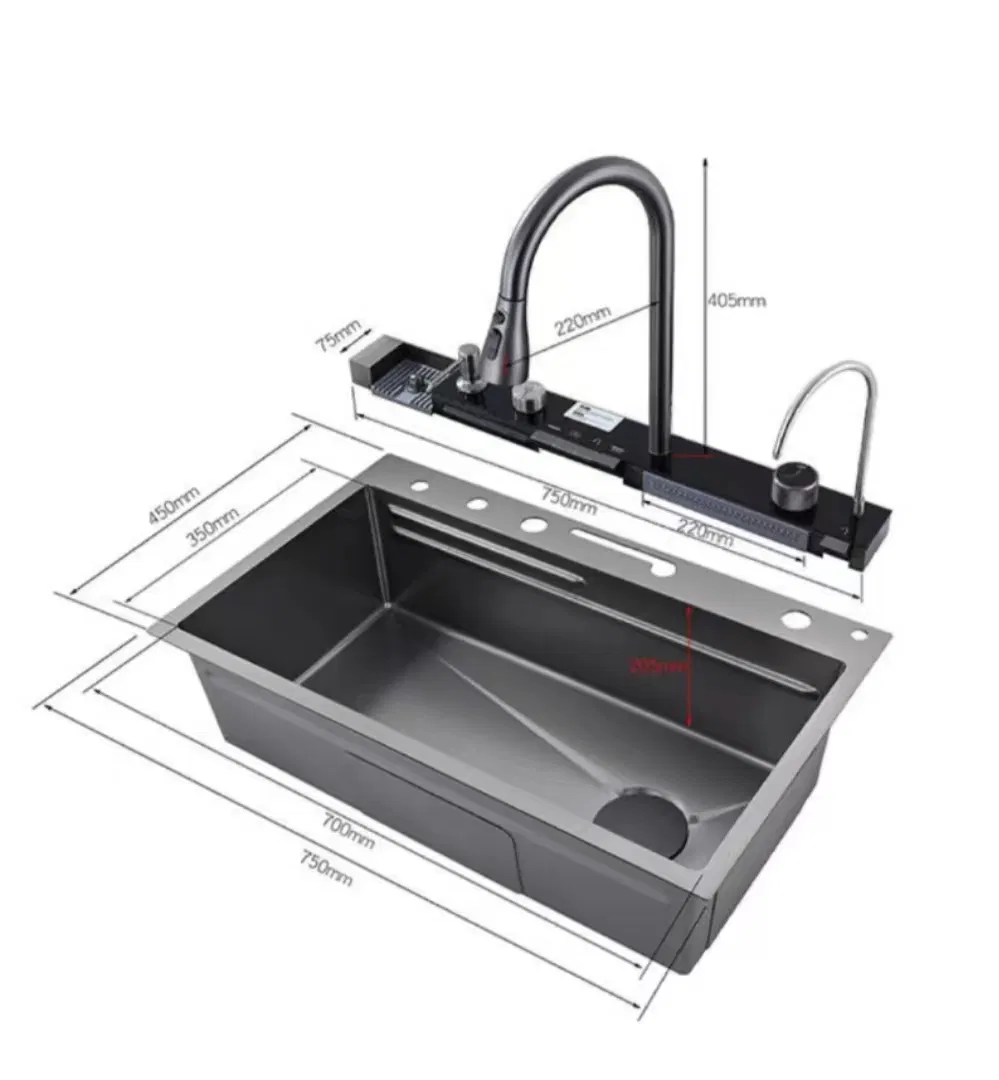 Smart Sink Nano Handmade Stainless Steel Waterfall Style Kitchen Sink Wholesale Dhk