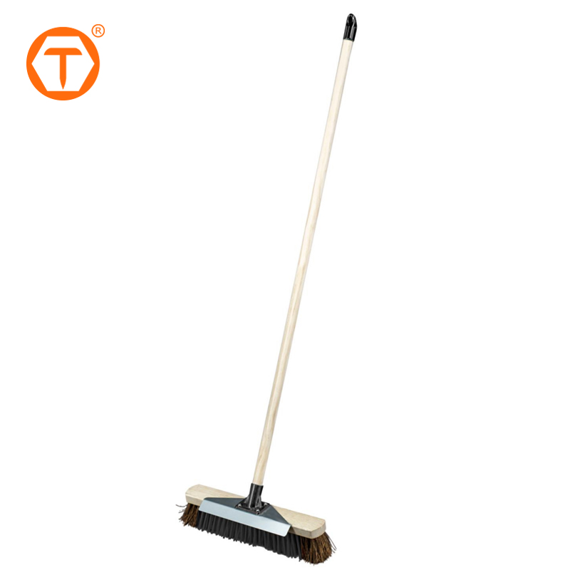 Wooden Handle 15 Inch Indoor Outdoor Garden Broom Floor Scrubber Brush for House Concrete Floor Cleaning