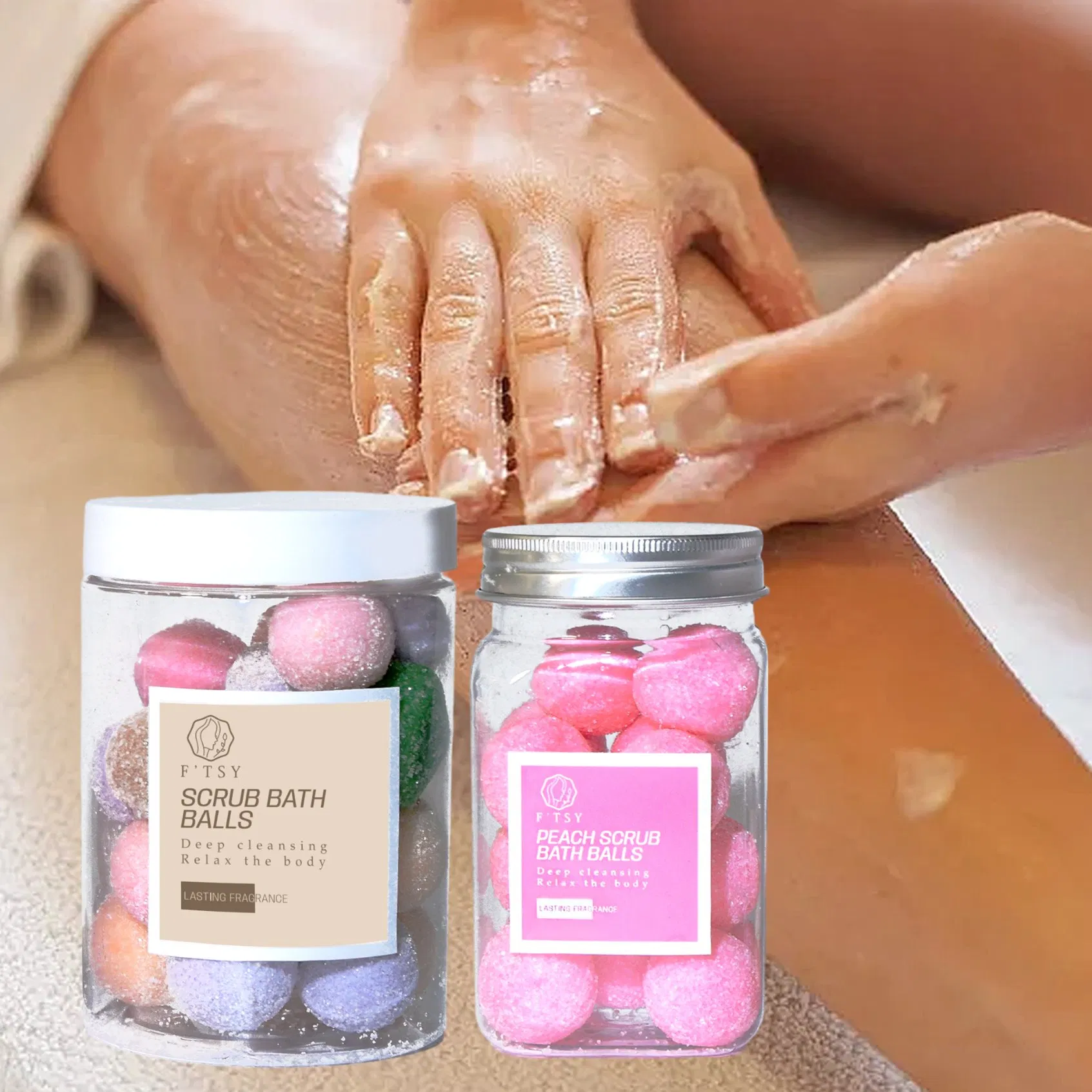 Factory Price Private Label Natural Exfoliating Bath Candy Deep Cleansing Smoothing Sugar Scrub Balls for Body