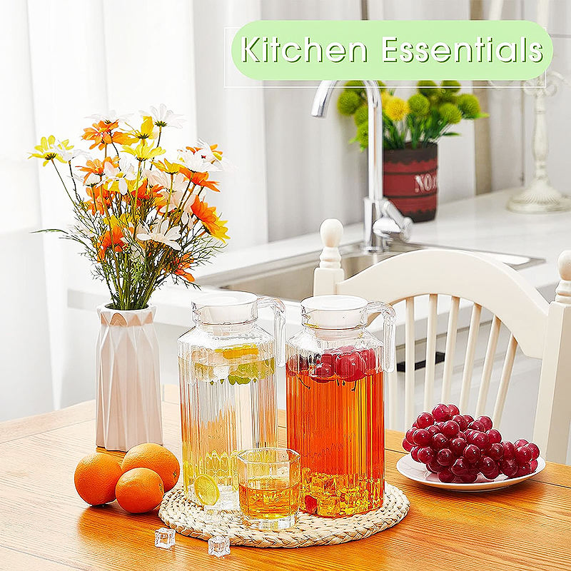 1100ml Water Pitcher with Lid Plastic PC Glass Carafe Ice Jug