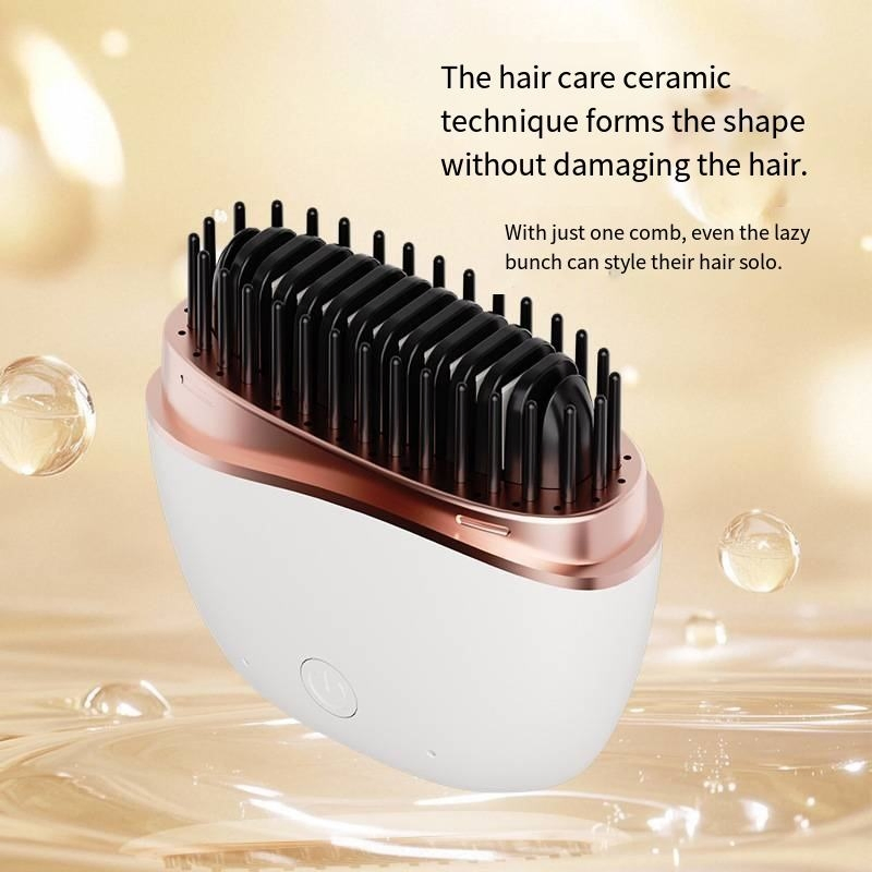 Glide-N-Go Pocket Hair Straightener Brush - Cordless 2-in-1 Straight & Curl Styler with Built-in Mirror, Rechargeable, 30 S Fast Heat, Anti-Scald Bristles